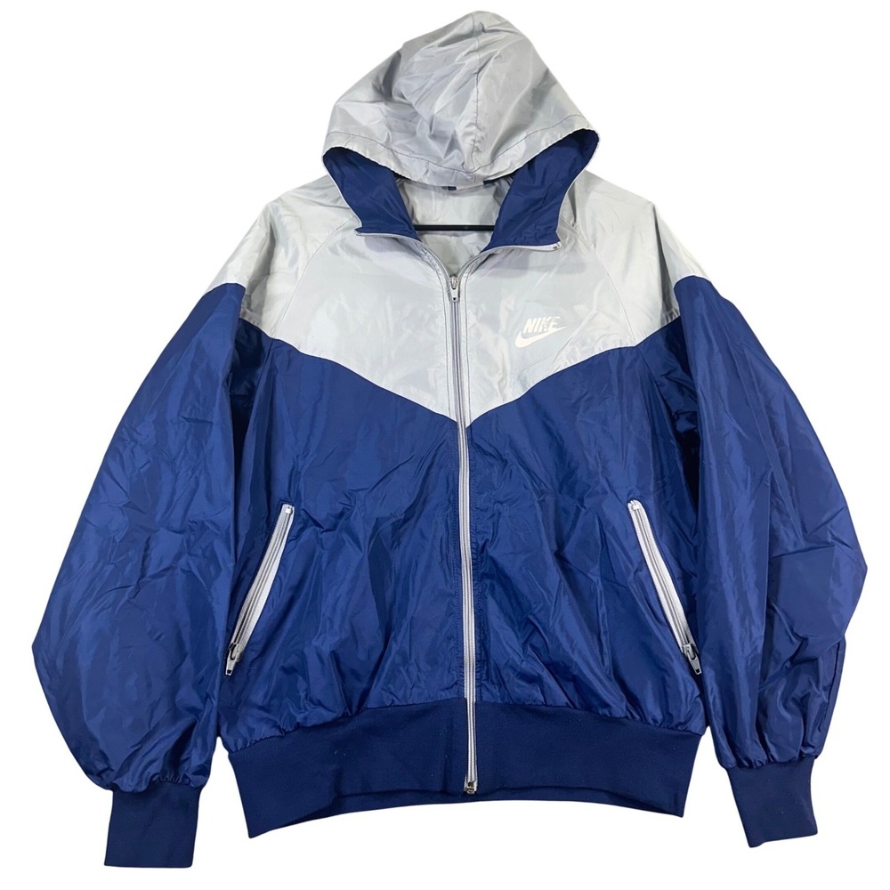 Nike Windbreaker Jacket Men's Large Hooded Full Zip Blue Gray‎ Sportswear